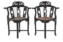 A PAIR OF CHINESE BLACKWOOD CORNER CHAIRS