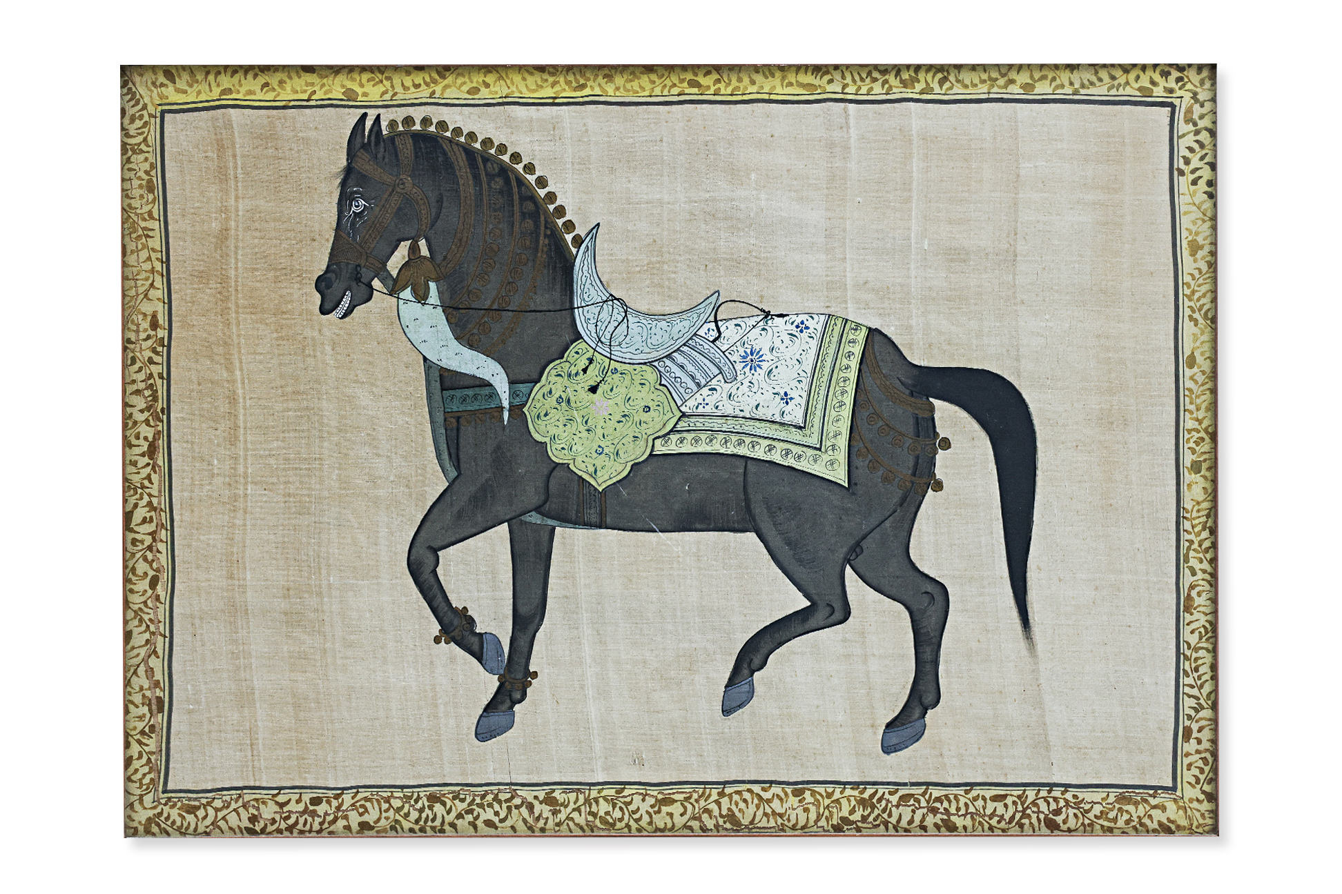 A PAIR OF INDIAN HORSE PAINTINGS ON SILK - Image 4 of 7