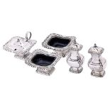 AN ENGLISH SILVER PLATED FIVE PIECE CONDIMENT SET