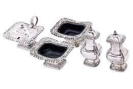 AN ENGLISH SILVER PLATED FIVE PIECE CONDIMENT SET
