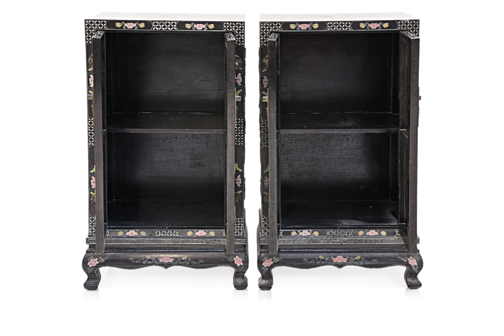 A PAIR OF LACQUER AND STONE INSET CABINETS - Image 2 of 4