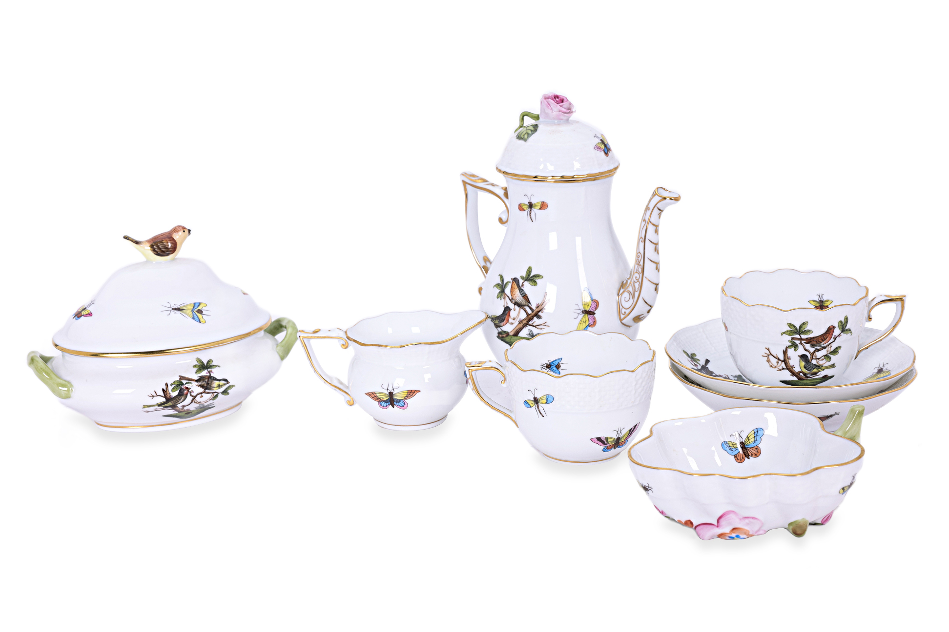 A HEREND ROTHSCHILD BIRDS TETE A TETE COFFEE SERVICE - Image 3 of 3