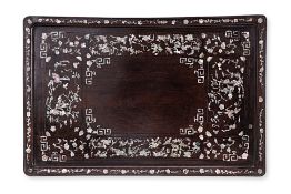 A VIETNAMESE MOTHER OF PEARL INLAID HARDWOOD OPIUM TRAY