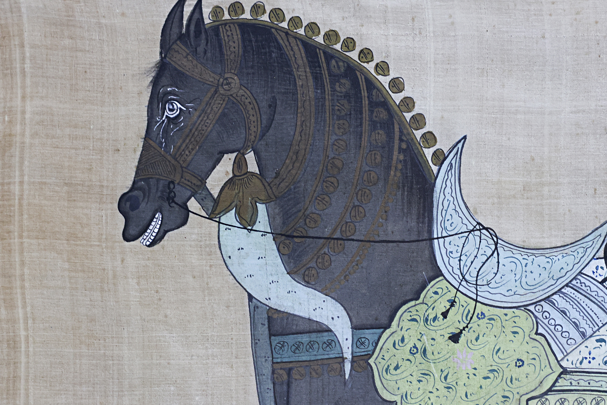 A PAIR OF INDIAN HORSE PAINTINGS ON SILK - Image 5 of 7