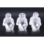 A SET OF THREE DAUM CRYSTAL WISE MONKEYS