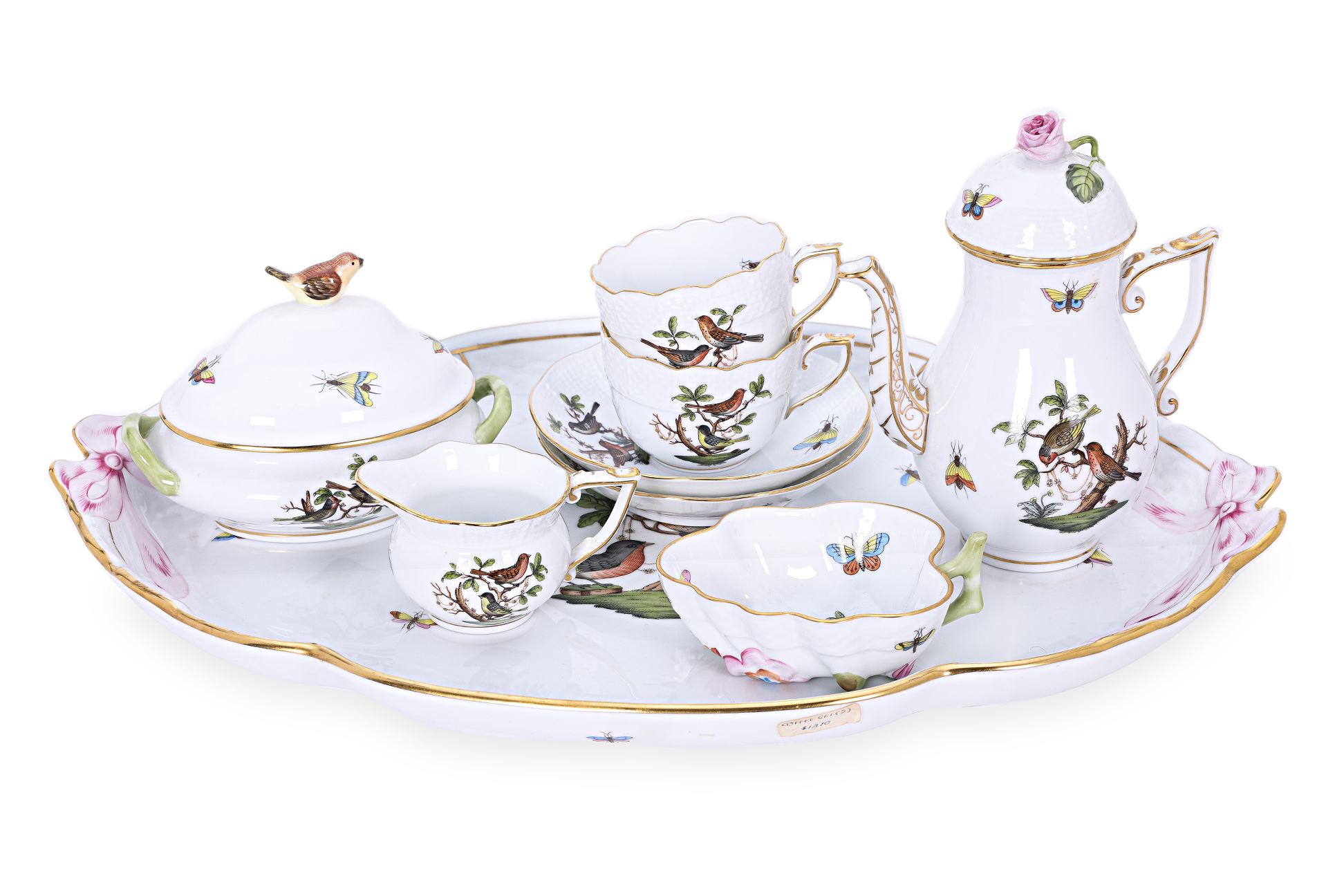 A HEREND ROTHSCHILD BIRDS TETE A TETE COFFEE SERVICE