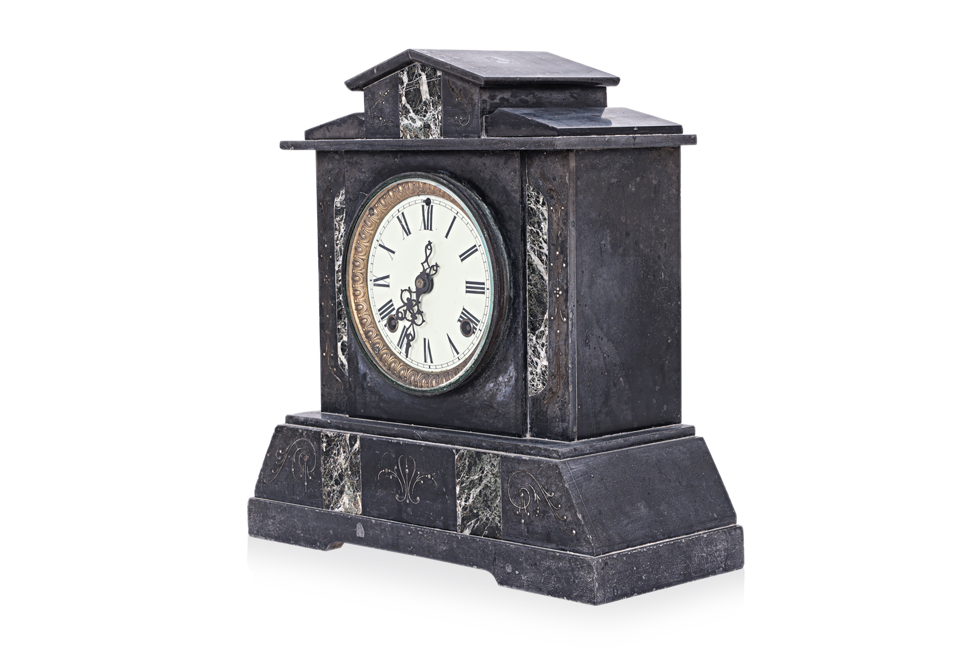 AN ANSONIA BLACK SLATE AND MARBLE MANTEL CLOCK - Image 2 of 3