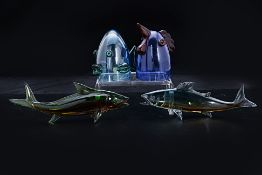 TWO MARCELLO FURLAN MURANO GLASS ANIMALS AND TWO OTHERS