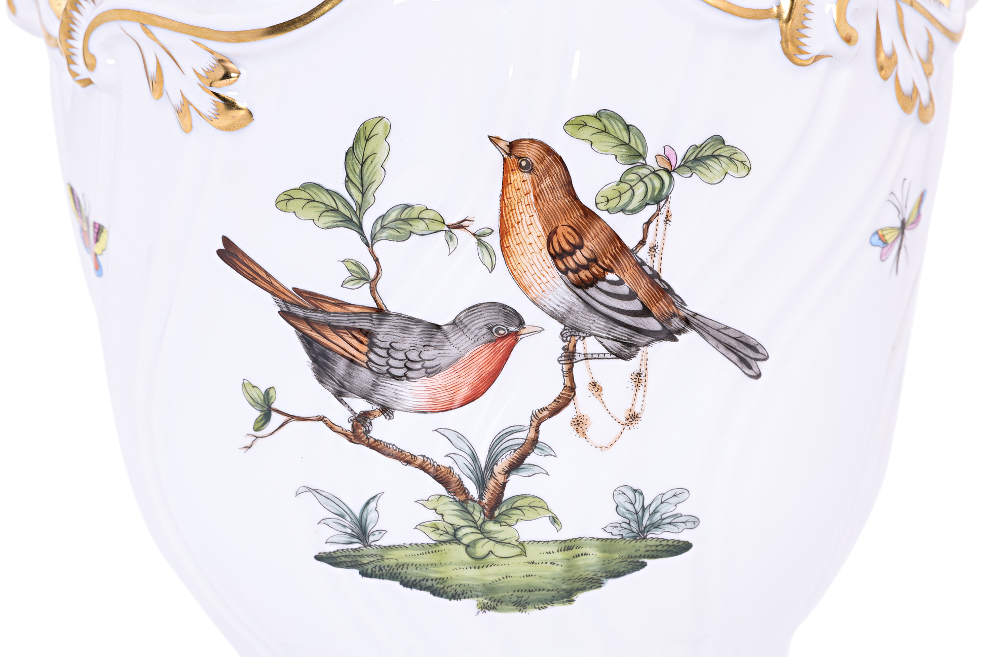 A HEREND PORCELAIN ROTHSCHILD BIRD PATTERN CACHEPOT - Image 2 of 4