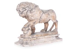 A GRAND TOUR TYPE CARVED ALABASTER MEDICI LION