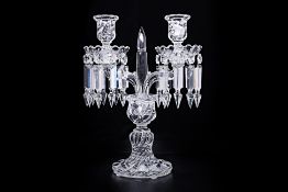 A BACCARAT CRYSTAL TWO LIGHT CANDELABRA
