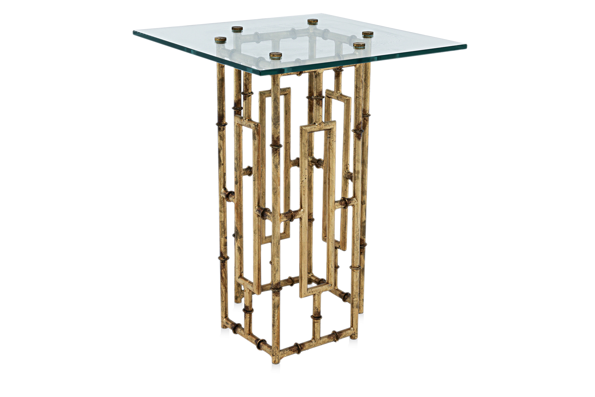 A GOLD FINISH METAL AND GLASS SIDE TABLE