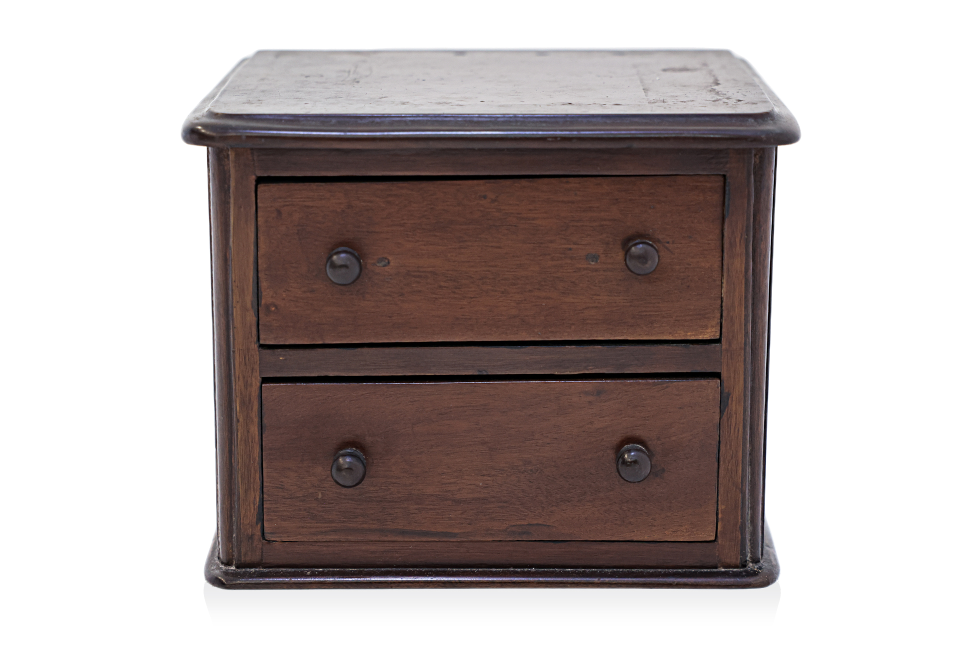 A MINIATURE TWO DRAWER CHEST AND WOODEN JEWELLERY BOX - Image 4 of 6