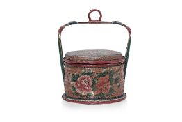 A VINTAGE PAINTED WOVEN WICKER BASKET