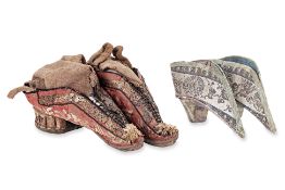 TWO PAIRS OF CHINESE EMBROIDERED FOOT BINDING SHOES