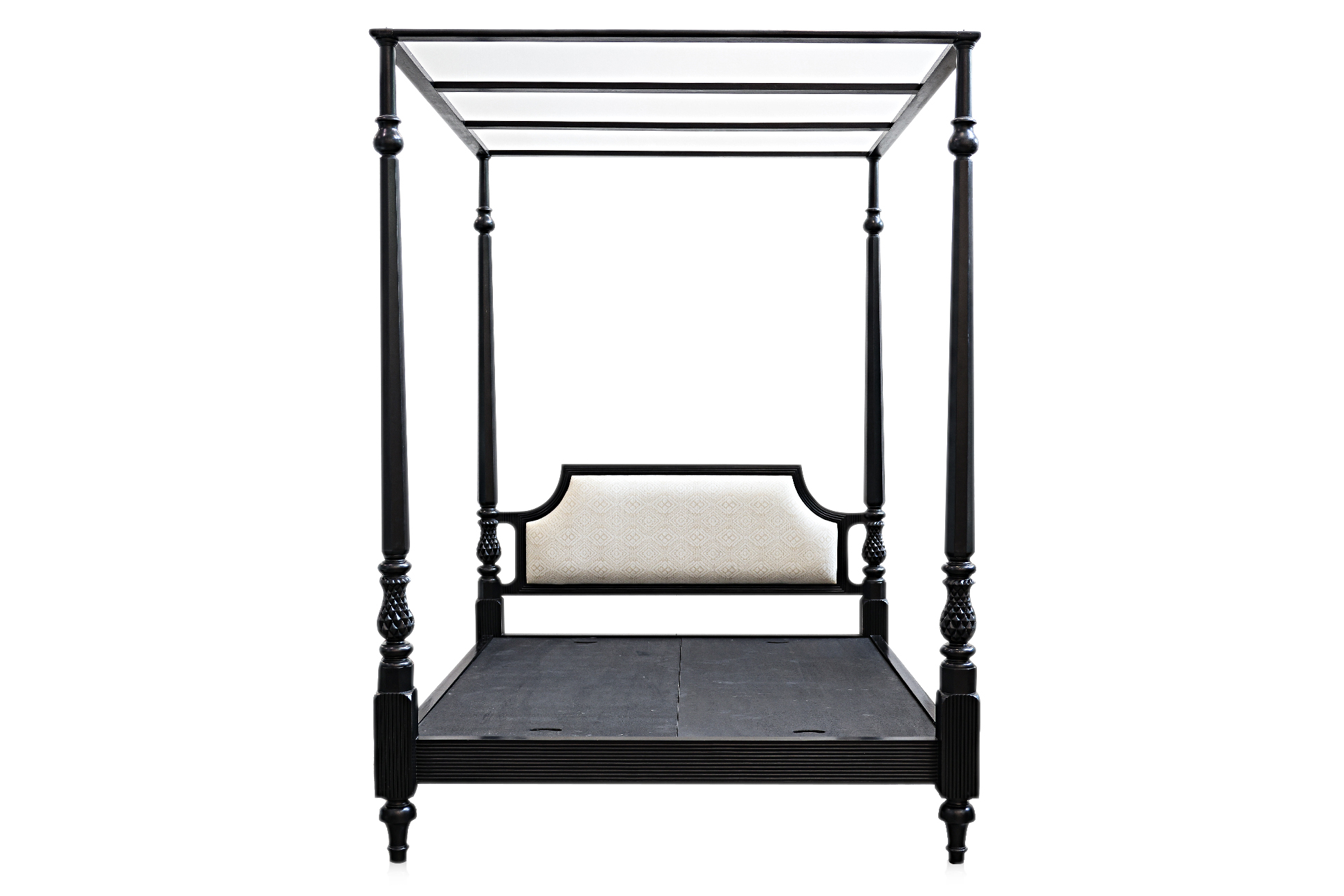 A LARGE ANGLO INDIAN STYLE EBONISED FOUR POSTER BED FRAME