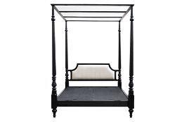 A LARGE ANGLO INDIAN STYLE EBONISED FOUR POSTER BED FRAME
