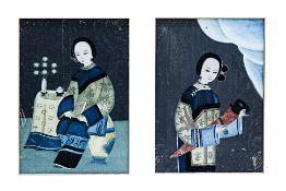 TWO CHINESE REVERSE GLASS PAINTINGS