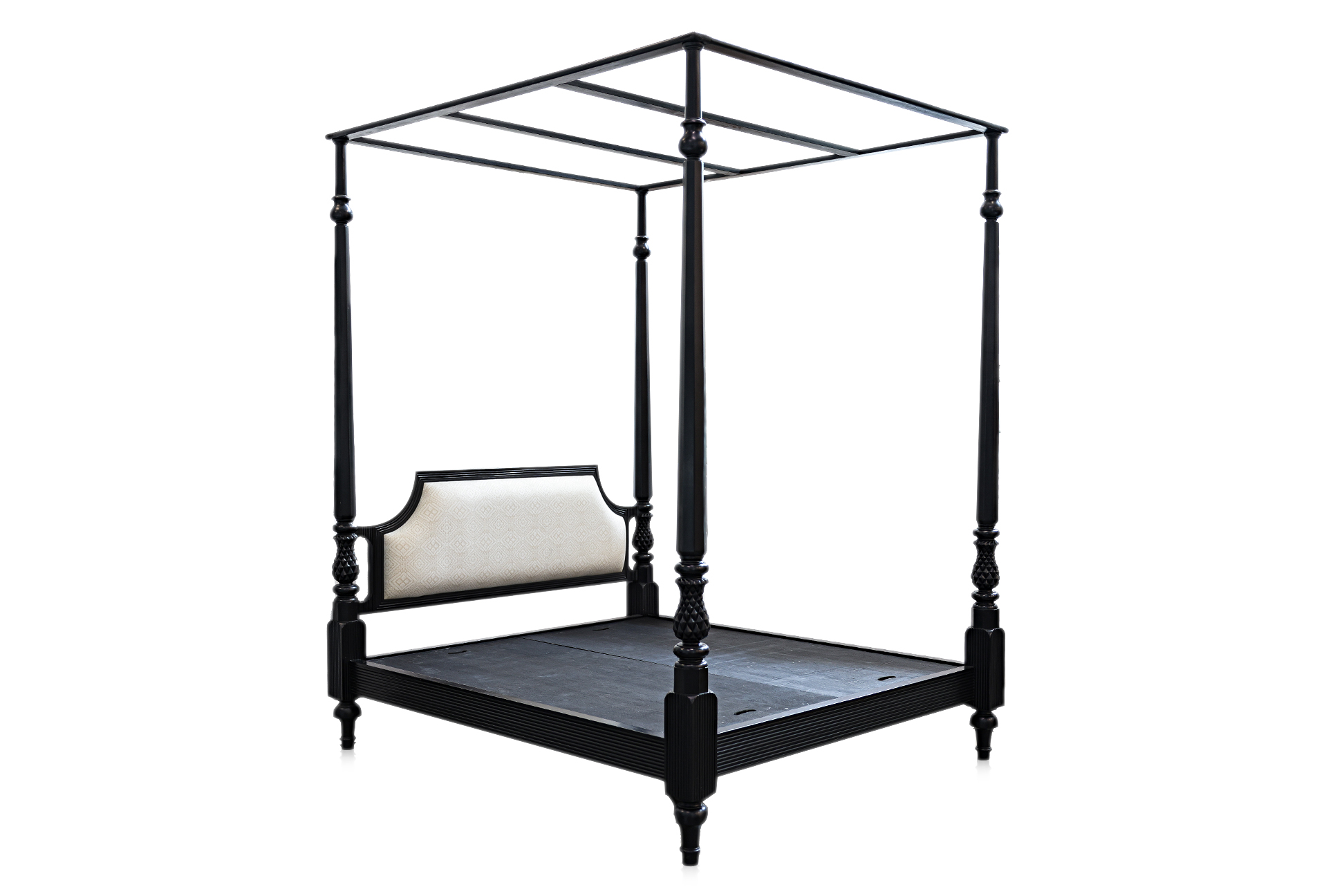 A LARGE ANGLO INDIAN STYLE EBONISED FOUR POSTER BED FRAME - Image 2 of 4