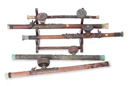 A GROUP OF FIVE CHINESE STYLE OPIUM PIPES