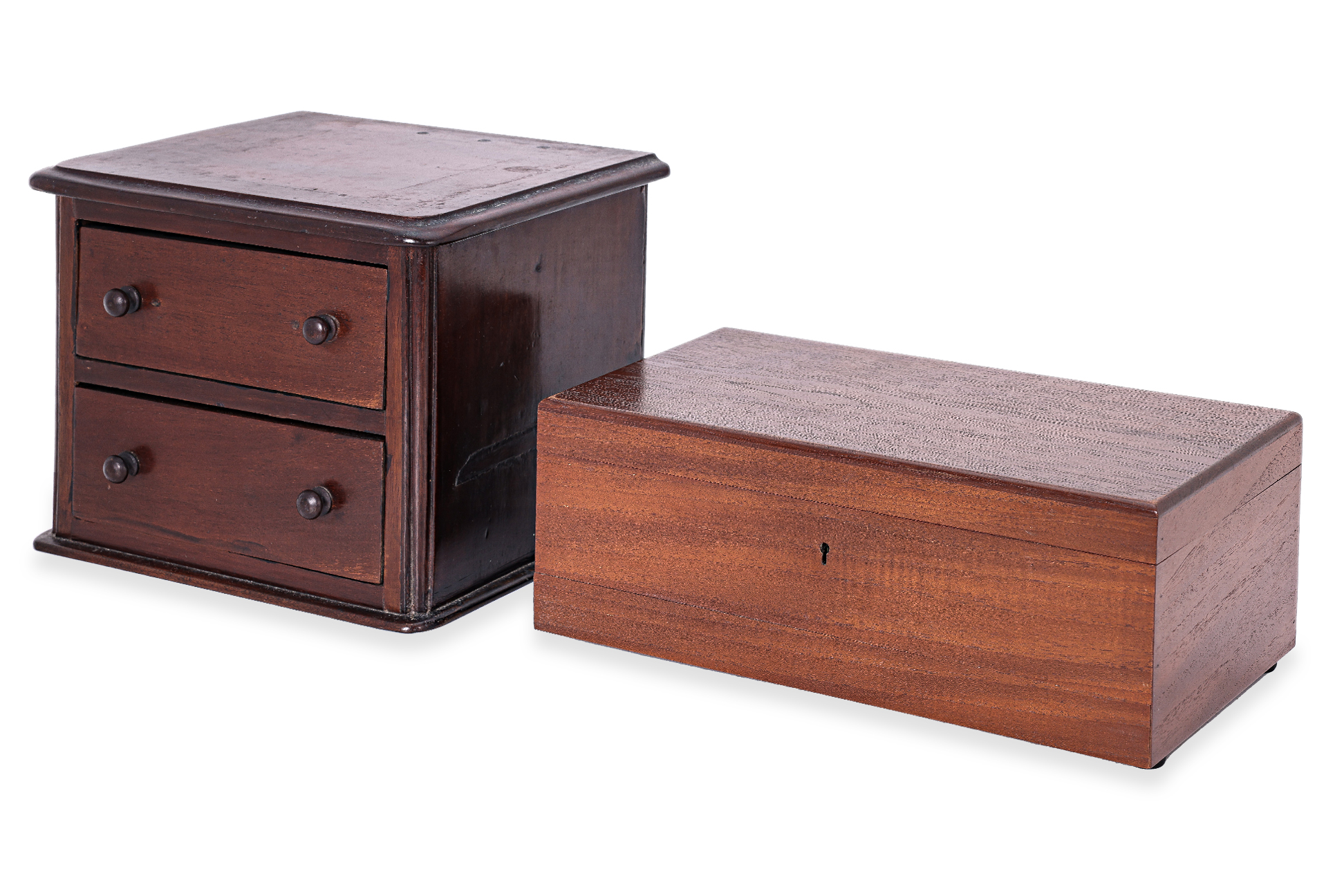 A MINIATURE TWO DRAWER CHEST AND WOODEN JEWELLERY BOX - Image 2 of 6