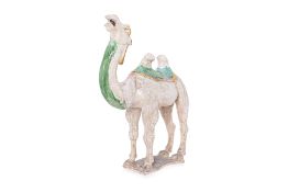 A LARGE SANCAI GLAZED POTTERY BACTRIAN CAMEL