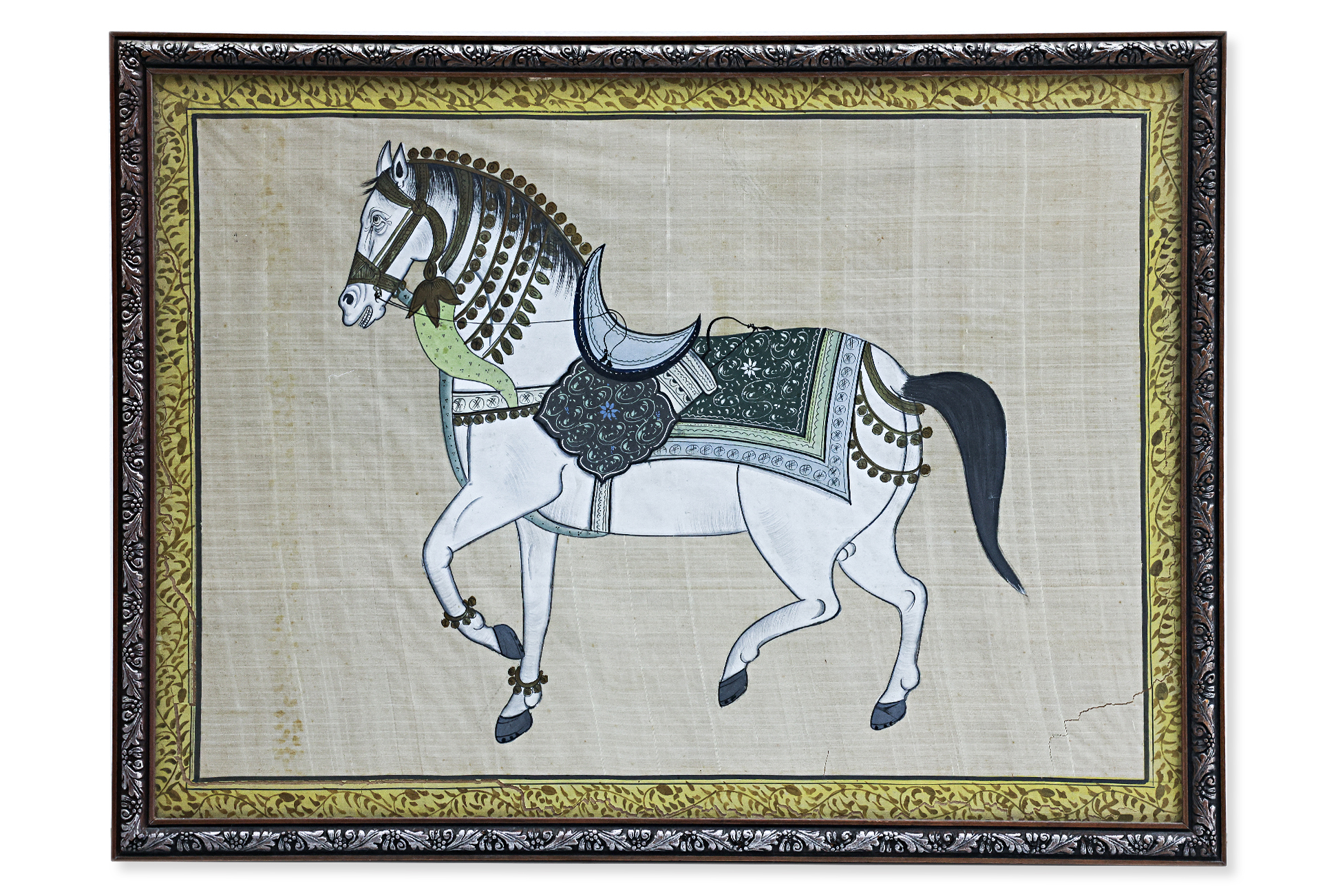 A PAIR OF INDIAN HORSE PAINTINGS ON SILK - Image 3 of 7