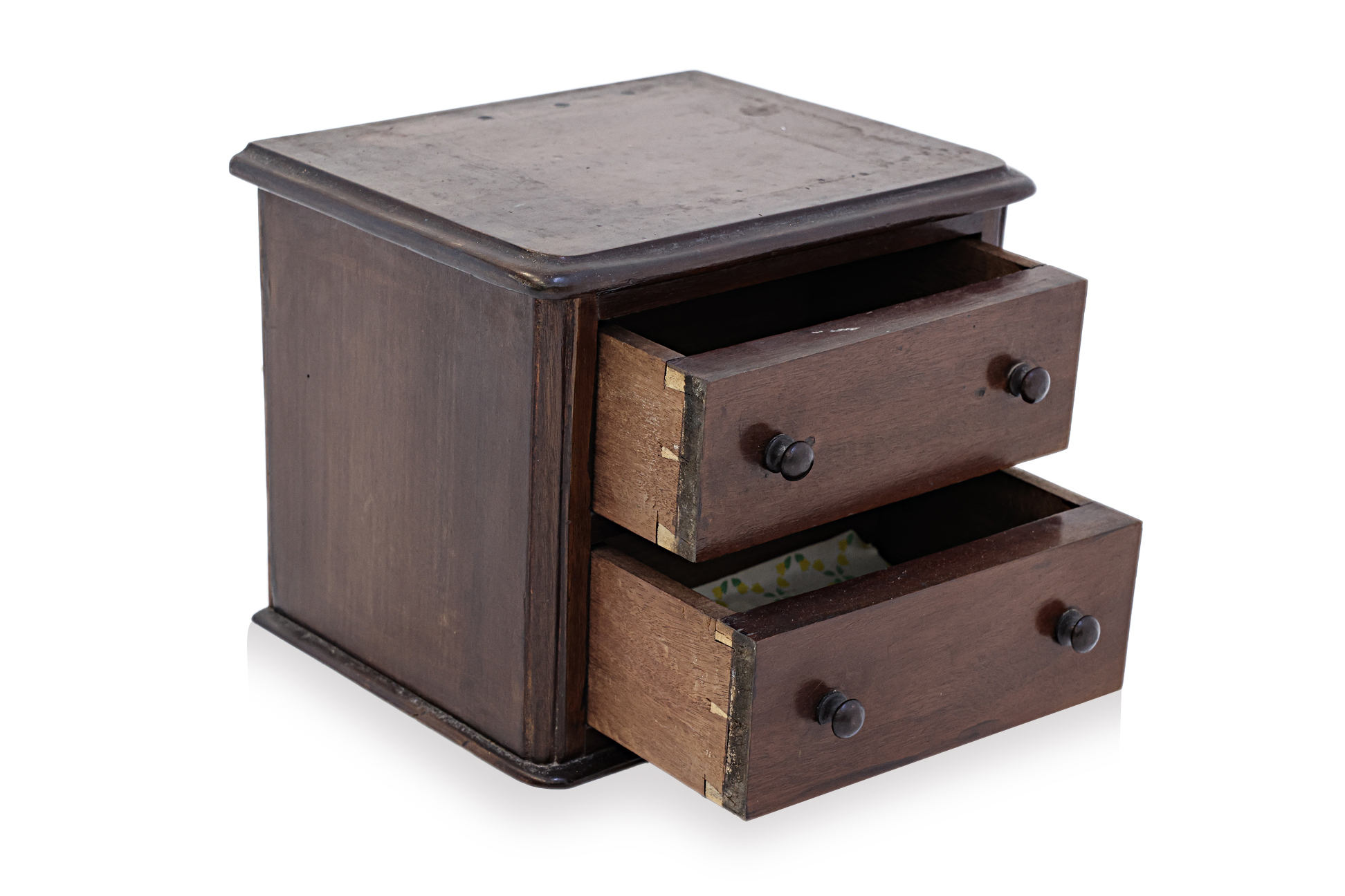 A MINIATURE TWO DRAWER CHEST AND WOODEN JEWELLERY BOX - Image 6 of 6