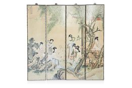 A SET OF FOUR CHINESE PAINTED SCREEN PANELS