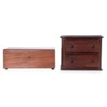 A MINIATURE TWO DRAWER CHEST AND WOODEN JEWELLERY BOX