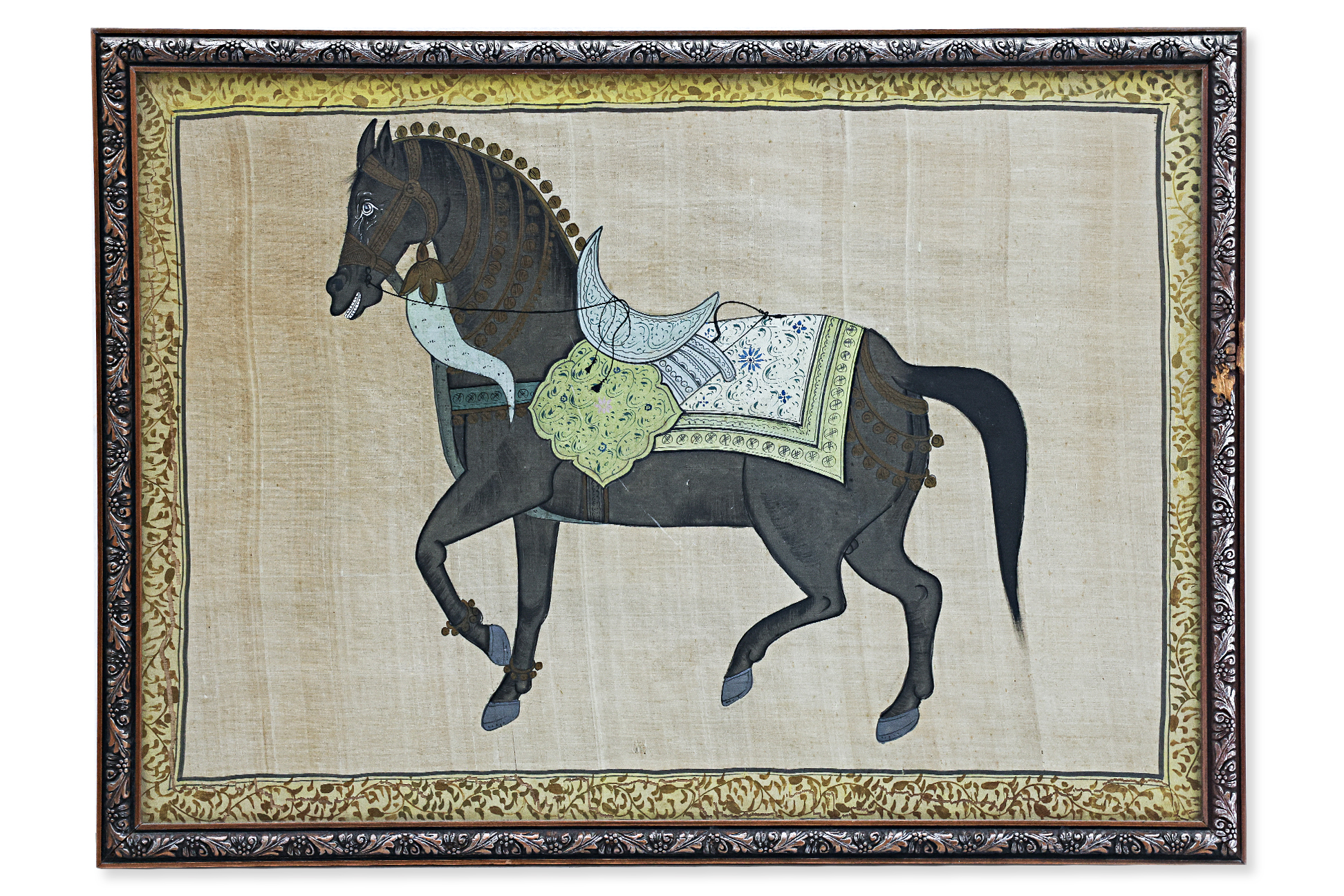 A PAIR OF INDIAN HORSE PAINTINGS ON SILK - Image 2 of 7
