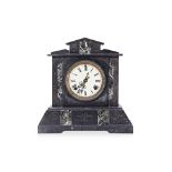 AN ANSONIA BLACK SLATE AND MARBLE MANTEL CLOCK