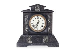 AN ANSONIA BLACK SLATE AND MARBLE MANTEL CLOCK