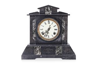 AN ANSONIA BLACK SLATE AND MARBLE MANTEL CLOCK