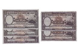 A GROUP OF HCBC 5 DOLLAR BANKNOTES 1938-1946