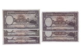 A GROUP OF HCBC 5 DOLLAR BANKNOTES 1938-1946