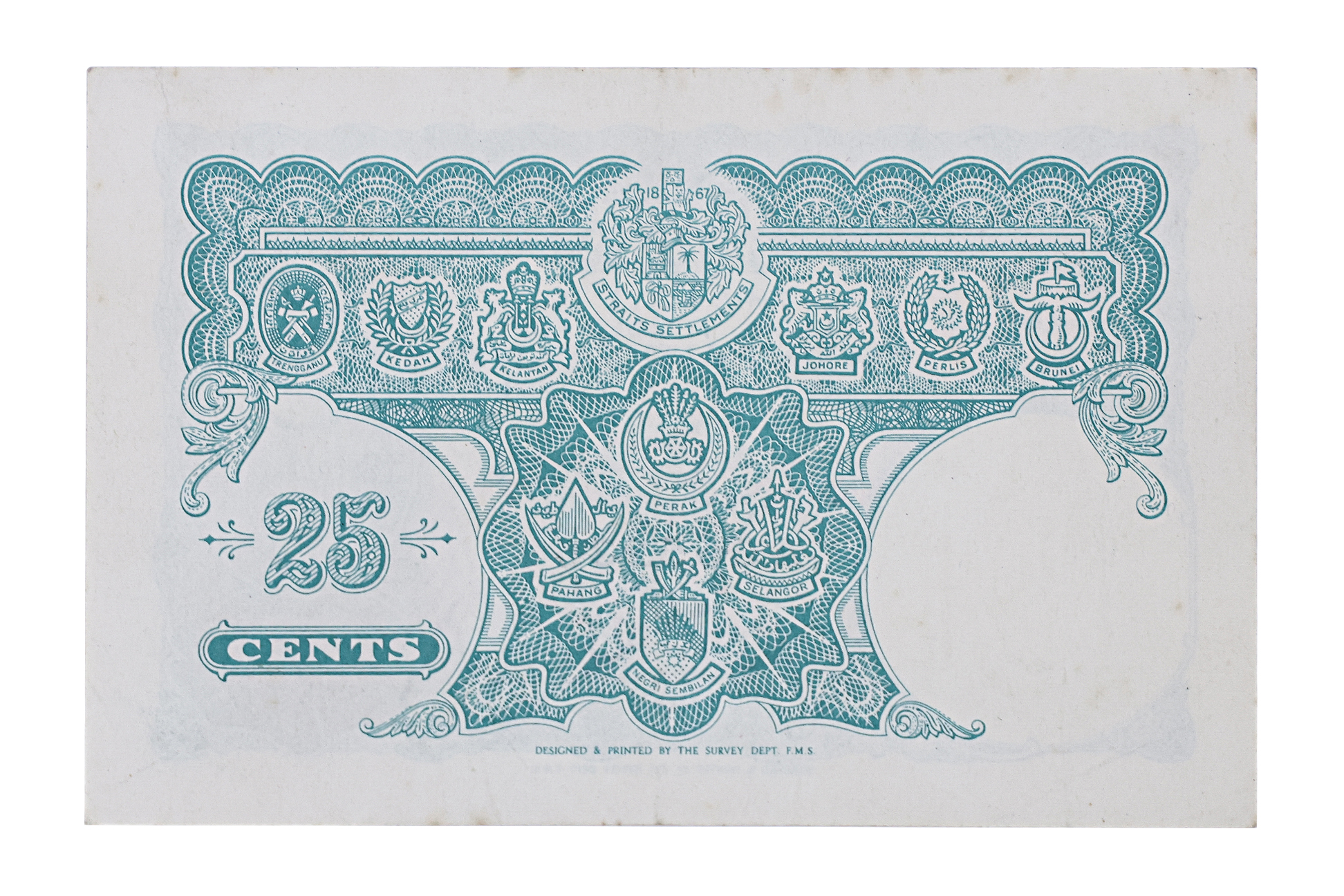 MALAYA 25 CENTS 1940 - SERIAL LETTER A - Image 2 of 2