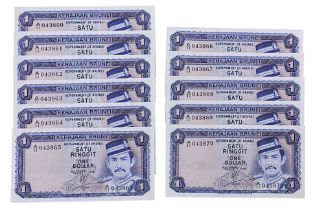A SET OF CONSECUTIVE BRUNEI 1 DOLLAR 1976