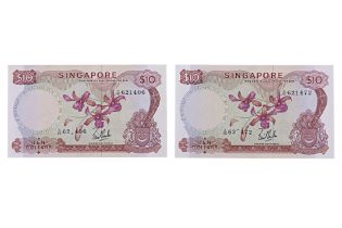 TWO SINGAPORE ORCHID SERIES PRINT ERROR 10 DOLLAR