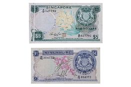 TWO SINGAPORE ORCHID SERIES GUTTER FOLD ERROR DOLLAR NOTES