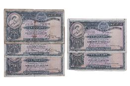 A GROUP OF HCBC 10 DOLLAR BANKNOTES 1938-1948