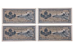 BANQUE DE L'INDOCHINE 20 PIASTRES 1942-45 - FOUR CONSECUTIVE