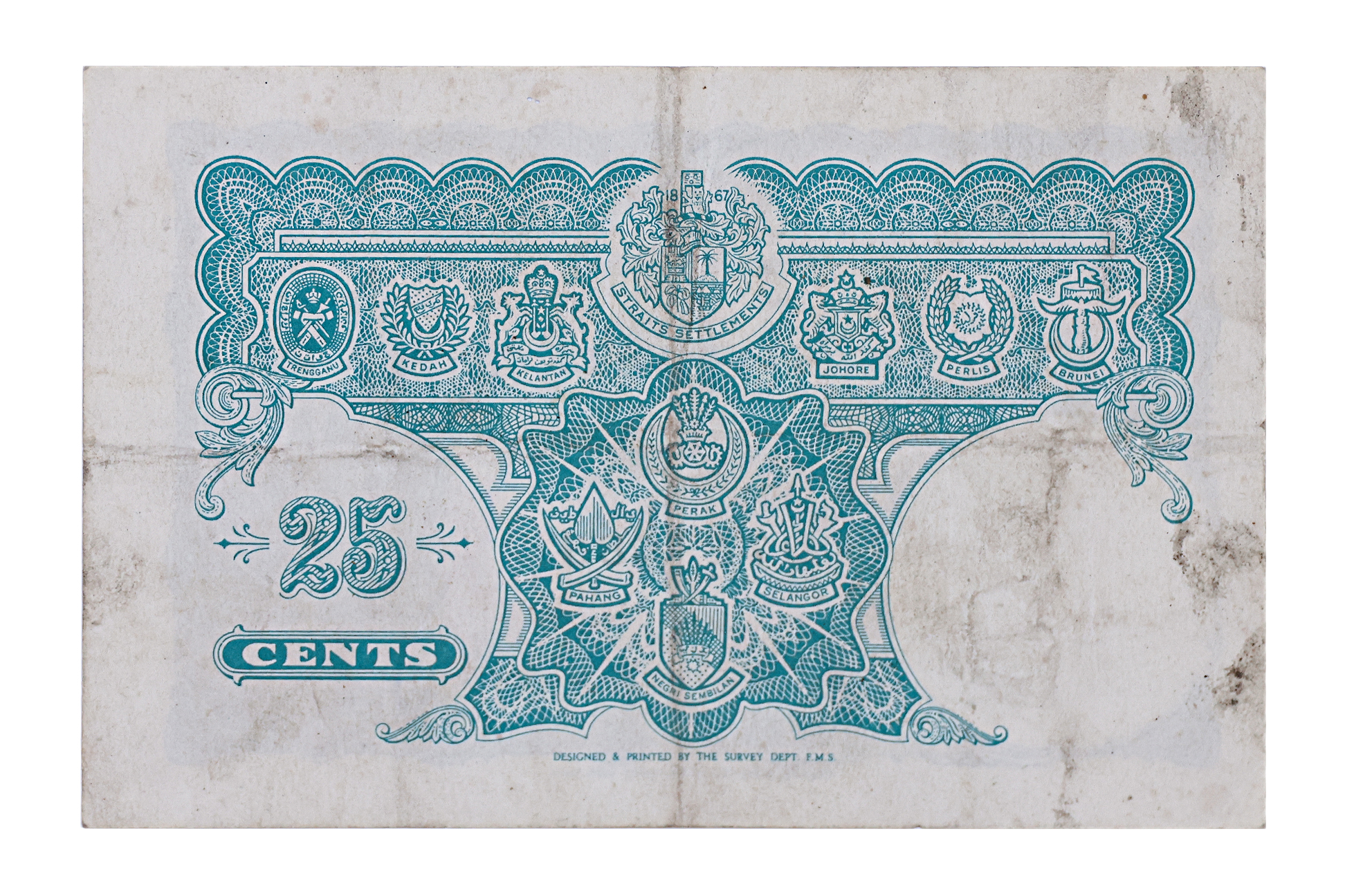 MALAYA 25 CENTS 1940 - SERIAL LETTER D - Image 2 of 2