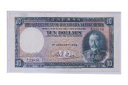 STRAITS SETTLEMENTS 10 DOLLAR 1934