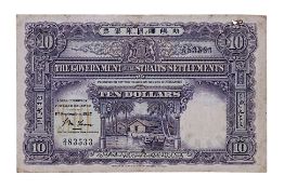 STRAITS SETTLEMENTS 10 DOLLARS 1927