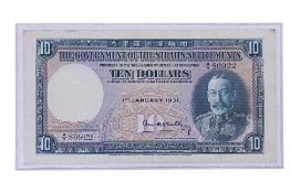 STRAITS SETTLEMENTS 10 DOLLARS 1931