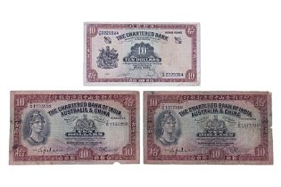 A GROUP OF HONG KONG 10 DOLLAR BANKNOTES 1941, 1962-70