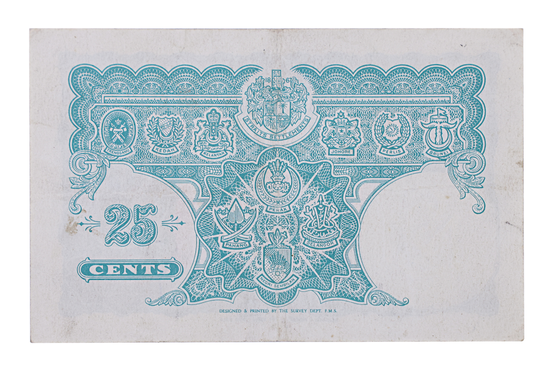 MALAYA 25 CENTS 1940 - SERIAL LETTER E - Image 2 of 2