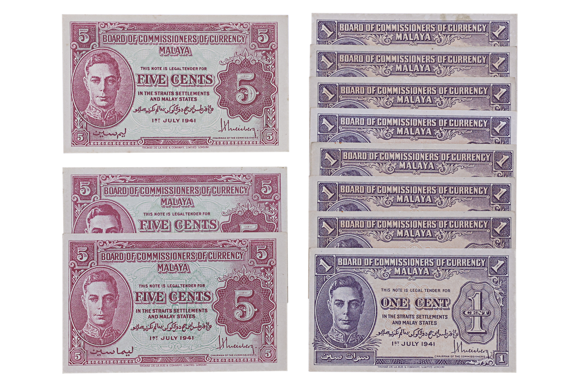 A GROUP OF MALAYA 1 AND 5 CENTS 1941