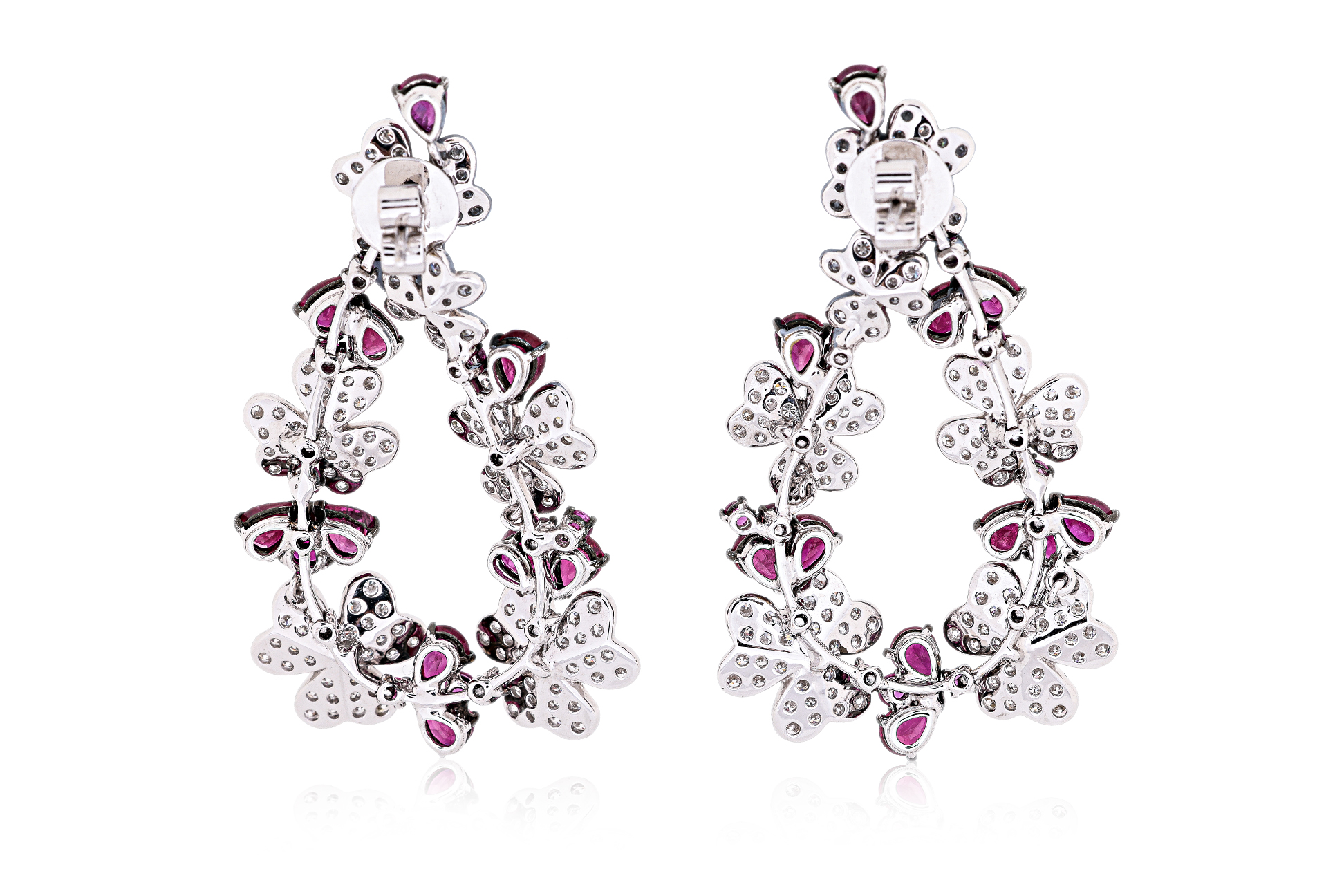 A PAIR OF RUBY, PINK SAPPHIRE AND DIAMOND DROP EARRINGS - Image 3 of 4